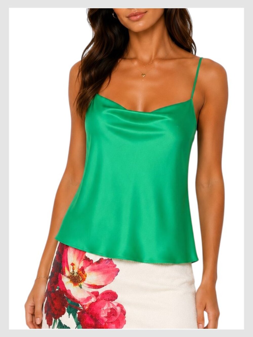 Alice + Olivia Harmon Slip Tank Green Satin Draped Cami M